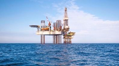 Oil rig platform out at sea