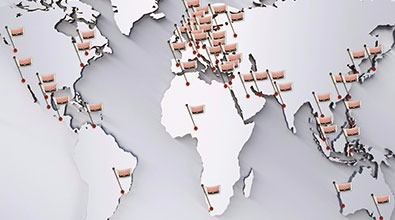 mono world map of international distributors