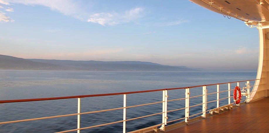 View from the deck of a luxury cruise liner View from the deck of a luxury cruise liner
